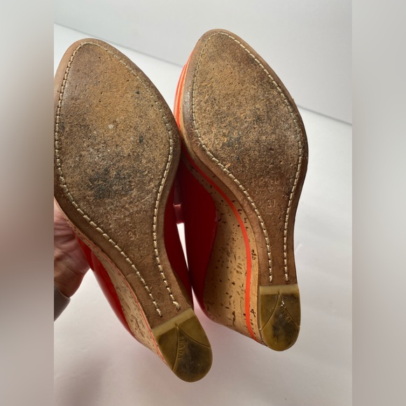 Prada open Toe Pumps Heels wedge platform patent leather red 37 - Picture 9 of 9
